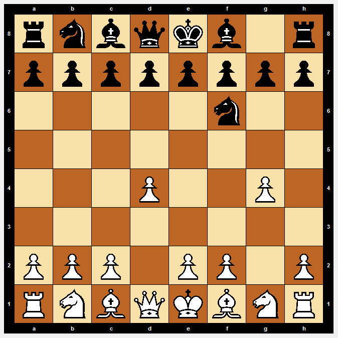 rnbqkb1r/pppppppp/5n2/8/3P2P1/8/PPP1PP1P/RNBQKBNR b KQkq - 0 2